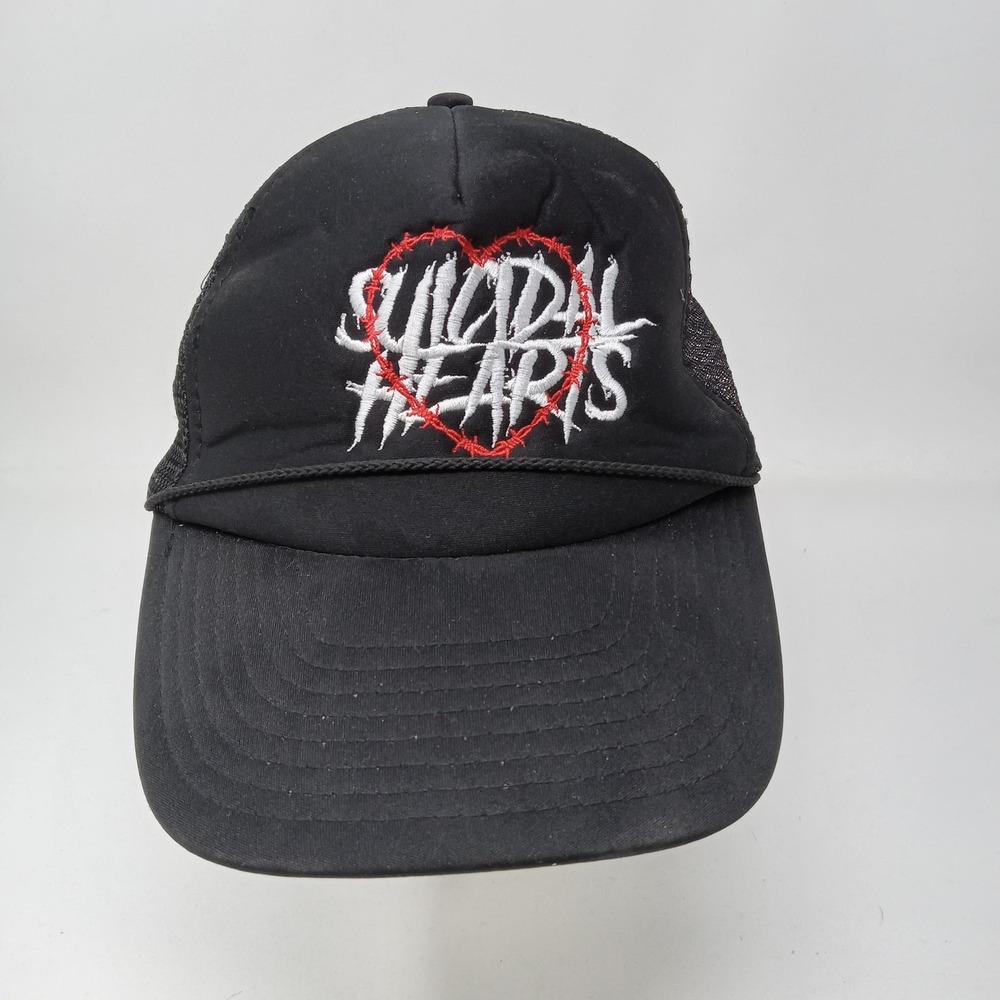 Suicidal Hearts Hat Cap Snap Back Nissin Trucker Mesh Embroidered Mens Vtg